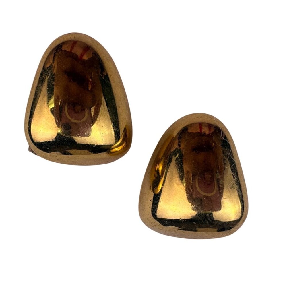 Vintage Monet Womens Gold Tone Clip-On Earrings Retro Abstract Design
